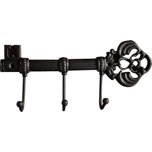 New 3 Hooks Cast Iron Key Shaped Rack Key Holder Wall Mounted Clothes Hat Hanger Kitchen Bathroom Wall Home Decoration