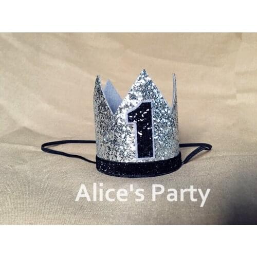 New Custom Gold Glitter Silver Prince Crown Hats,Shining 1st Birthday Party Decorations Boy Shower Party Decor Celebrate Medium