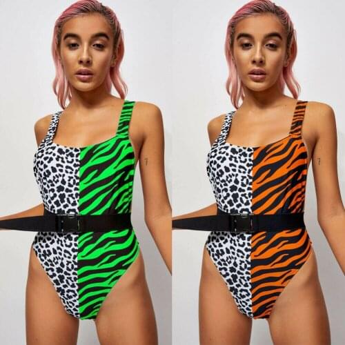 New Style Womens Leopard Print Monokini Bikini Set One-Piece Swimwear Swimsuit Swimming Patchwork Backless Fashion Hot 2019