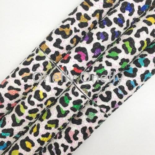 Onefly Wholesales Dropshipping Leather Supplier Leopard Printed Glitter Faux Vinyl Leather Fabric Felt Backing For Bow DIY FZ067