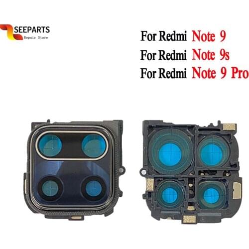 Full New For Xiaomi Redmi Note 9 Camera Lens Glass With Frame Replacement Camera Lens Glass For Redmi Note 9s Rear Camera Lens