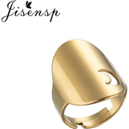 Jisensp Simple Fashion Big Oval Stainless Steel Rings Adjustable Hollow Moon Finger Ring Boho Jewelry for Women Men Couple Rings