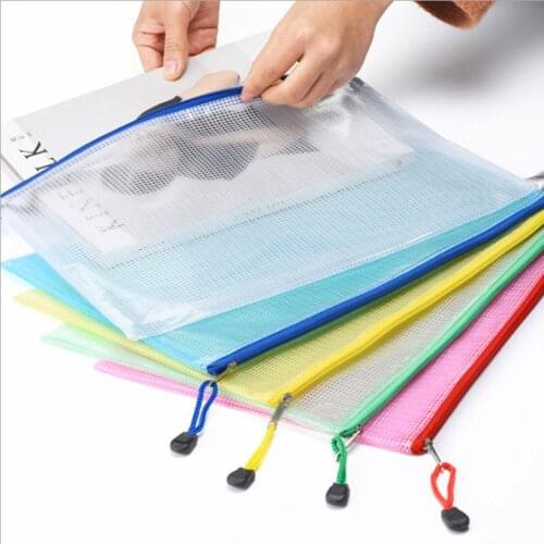 Five File Bags with Thickened A4 Mesh Zipper Bags Transparent File Bags Waterproof Information Bags