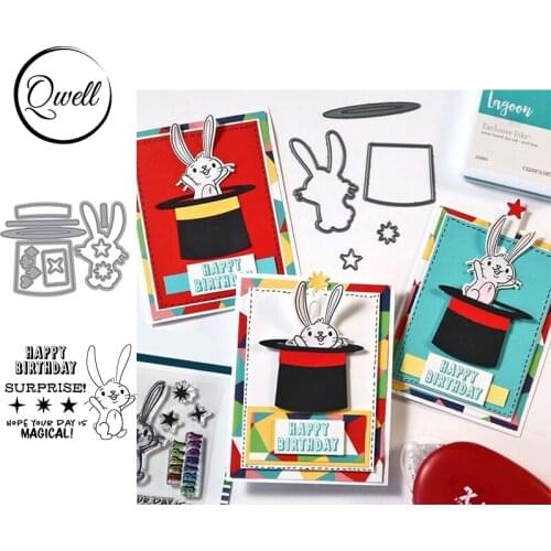 QWELL Magical Bunny Sparkle Happy Birthday Bold Font Dies and Stamps Stencil DIY Scrapbooking Album Craft Making Template 2021