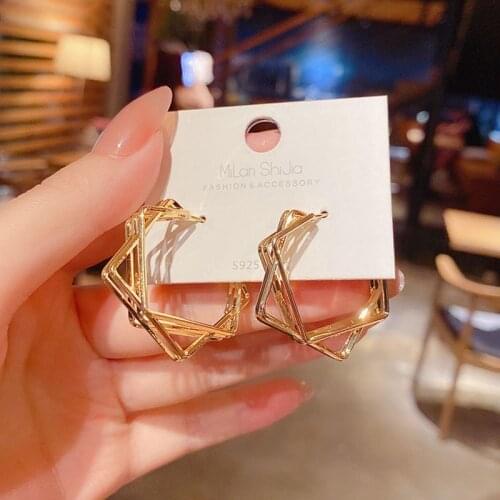 New Irregular Geometric Hollow Multilayer Metal Six-pointed Star Hoop Earring Temperament Statement Hexagram Brincos Jewelry