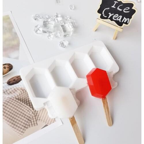 Silicone Ice Cream Mold Cube Maker 4 Holes Popsicle Molds Pastry Ball Candy Bar Tray Gem Shape Mould Chocolate Kitchen