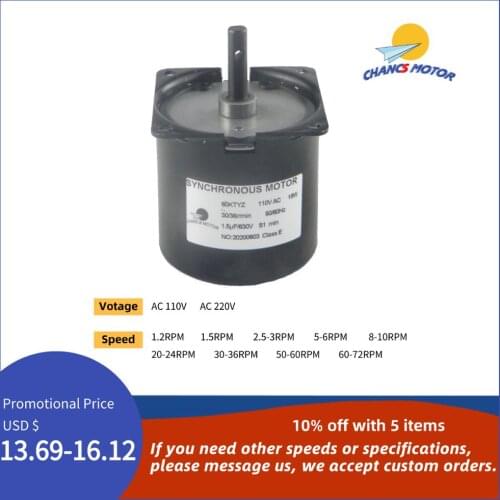 Synchronous Gear Motor 60KTYZ 110V/220V CW/CCW With Barbecue Fixed Bracket For Food Machinery Mini Gearbox Electric Motor