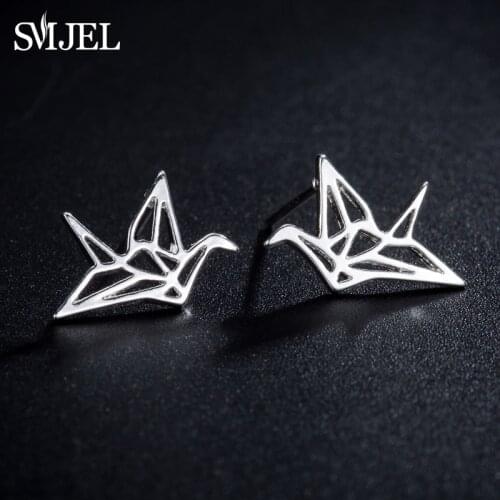 SMJEL Accessories Jewelry New Tiny Cute Origami Crane Earring Brincos Elegant Bird Animal Stud Earrings For Womens Gift Party