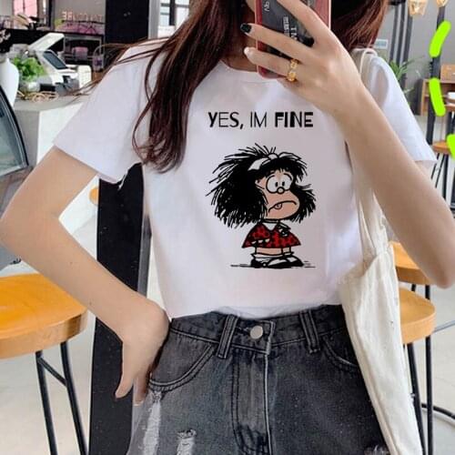 Womens T-shirt Mafalda Cartoon Fashion Print T-shirt Ladies Casual Harajuku Graphic T-shirt Short Sleeve Kawaii Tshirt Female