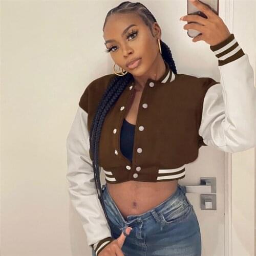 Go Out Wear Baseball Uniform Long Sleeve Turtleneck Hot Streetwear High Street Women Coat Simple Casual Single Breasted