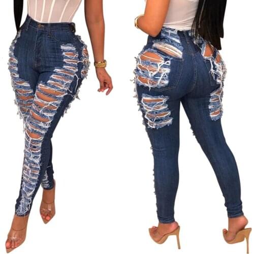 Spring Summer Hole Ripped Boyfriend Jeans Women Cotton Cool Denim Slim Elastic Skinny Pants Destroyed Jeans Femme Pencil Trouser