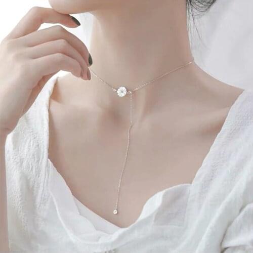 925 Sterling Silver Shell Chrysanthemum Necklace Adjustable Choker Zircon Pendant Design Fine Jewelry Necklace For Women NK034