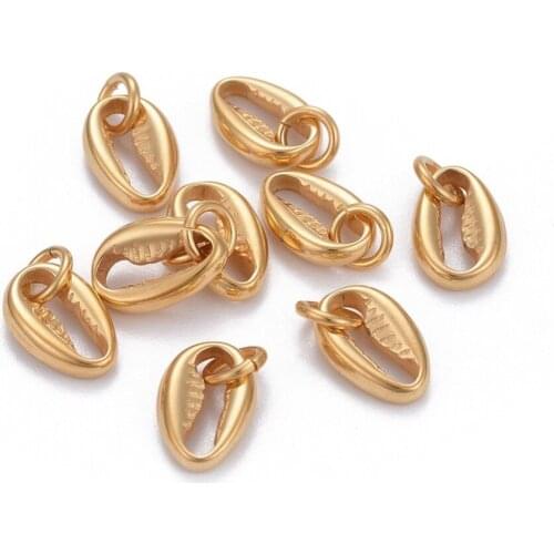 10pcs 304 Stainless Steel Cowrie Shell Charms for jewelry DIY making Bracelet Necklace Decor Accessories with Jump Ring