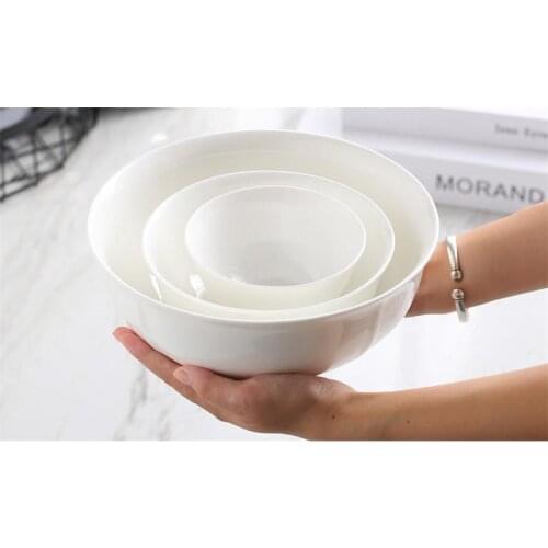 6.5 inch, plain white bone china salad bowls, white porcelain bowl for rice & noodle & fruits, thermal food container for dinner