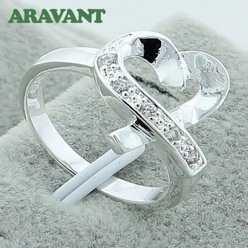 925 Jewelry Silver Plated Heart Zircon Rings For Women Party Fashion Jewelry