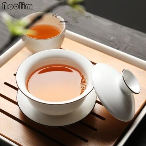 White Porcelain Teacups Ceramic Household Gaiwan Creative Chinese Kung Fu Drinkware Office Tea Bowl with Cover