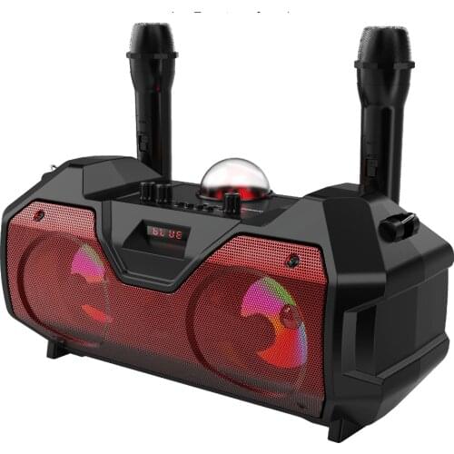 Karaoke home wireless bluetooth speaker colorful LED light portable 3D stereo subwoofer dual microphone support FM radio TF card