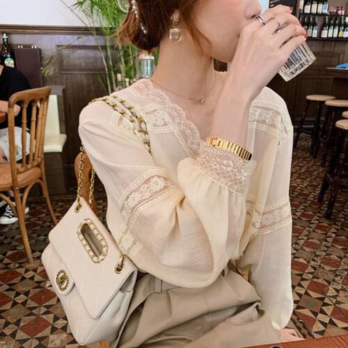 Blouse Women 2020 Lace Stitching Loose Top Chiffon Pullover Shirt Blusas Ropa De Mujer