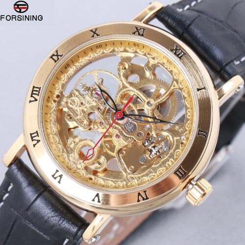 Forsining 2018 Golden Royal Carving Roman Number Retro Men Steampunk Watch Top Brand Luxury Automatic Skeleton Wristwatch Clock