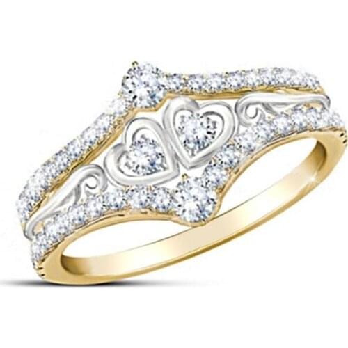 Two Tone Gold Over 2.52Carat Oval Sapphire Heart Shape Wedding Ring Ladies Ring Love Heart Fashion Jewelry for Lovers
