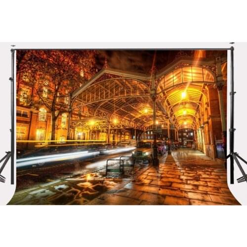 150x220cm City Street Night View Backdrop Parking Taxis Bright Light Street Photography Background