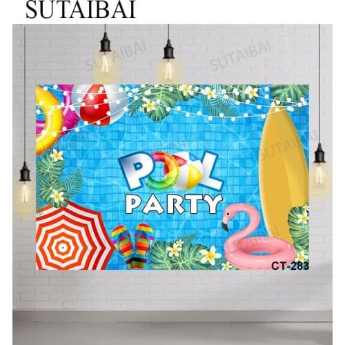 Summer Pool Party Photography Backdrop Flamingo Surf Board Swimming Ring Baby Birthday Background Photo Studio Photocall Props