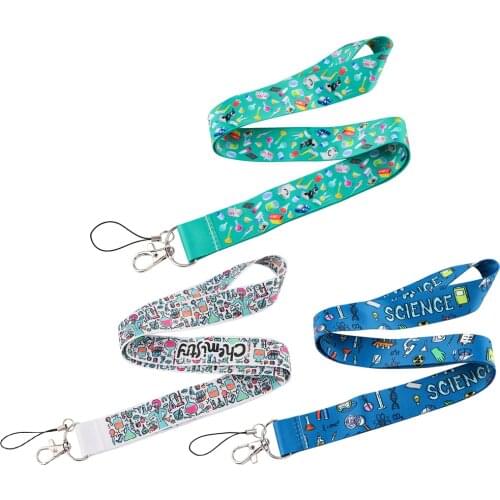 JF1072 Chemistry Cartoon Lanyard Keychain Lanyards for Keys Badge ID Mobile Phone Rope Neck Straps Student Teacher Gift