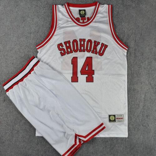 Classic Cosplay Costume Slam Dunk Mitsui Hisashi Basketball Jersey Set Top+shorts Number 14 M-XXL Size White Red Black Green