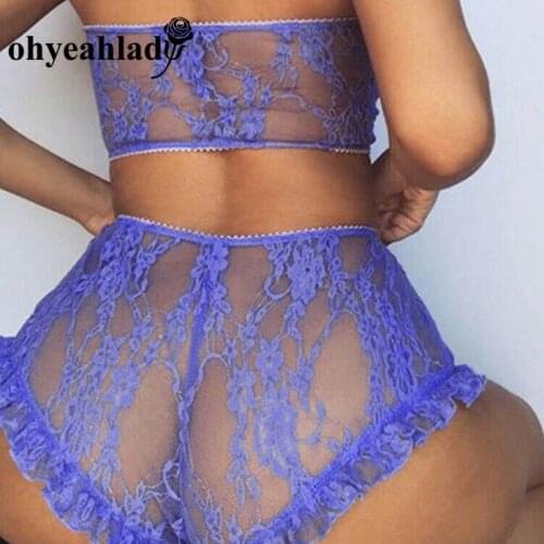 Ohyeahlady Lace Floral Women Lingerie Set High Waist Mesh Sissy Micro Bikini Extreme Novelty Sexy Bra and Underwear Set RJ80869