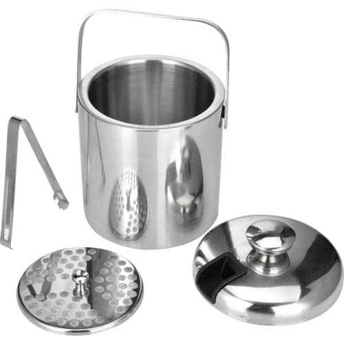 Stainless steel Ice Cube Container Double Walled 1.3 liter ice bucket as ice container with tongs and lid Ice container for ice
