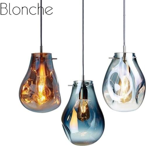 Colorful Glass Pendant Light Fixture for Bar Kitchen Hotel Modern Loft Home Decor Hanging Lamp Creative Led Luminaire Suspension