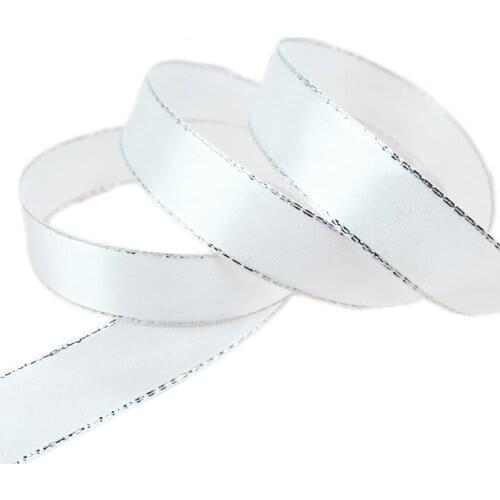 25yards/roll) White Silver Edge Satin Ribbon Wholesale high quality gift packaging Christmas ribbons (6/10/20/25/40mm)