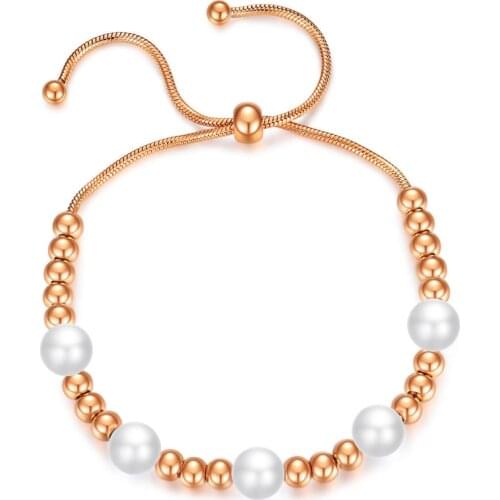 LETAPI 2021 New Stainless Steel Jewelry Simple adjustable Simulated Pearl Charm Bracelets Bangles For Women Jewelry Accessories