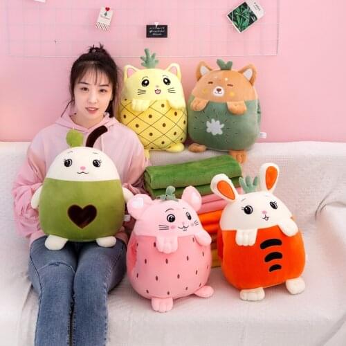 40cm Cute Fruit Air Conditioner Quilt Plush Toy 3-in-1 Sleeping Big Pillow Doll, Warm Hand Cover Birthday Gift Girl