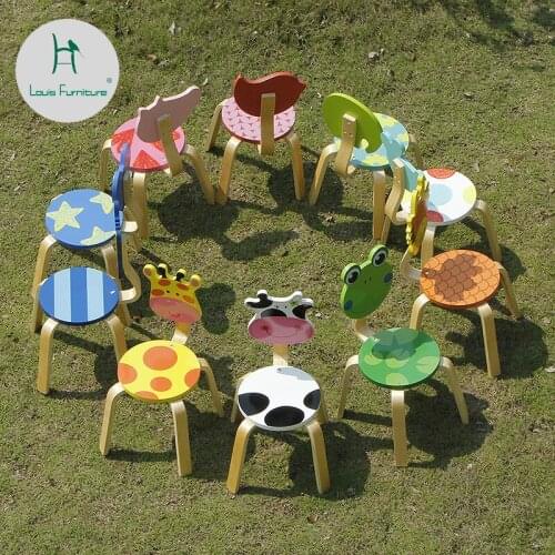 Louis Fashion Children Chairs Simple Modern Solid Wood Cartoon Animal Kindgarden Stool Lovely