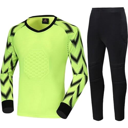 Men Kids Soccer Goalkeeper Sets Training Pants Football Rugby Jerseys Goal Keeper Uniforms Kneepad Chest Protector Custom Print
