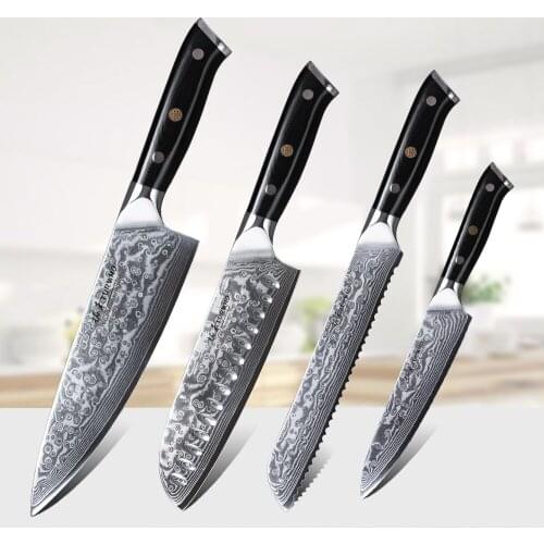 TURWHO High Pro Damascus steel Kitchen Knives Sets 4PCS Japanese chef knife Knives Super Sharp Kitchen Cooking Knife Set tools