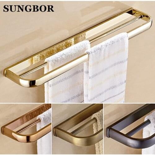 Rose golden/antique Wall Mounted Towel Rack Bathroom Double Towel Bar Towel Shelf 57cm 4 Styles HY-2211K