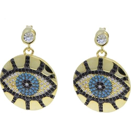 2021 Summer Style Blue Black Stones New Earrings Gold Color Turquoises Stone Evil Eye Round Cartilage Earrings 19mm