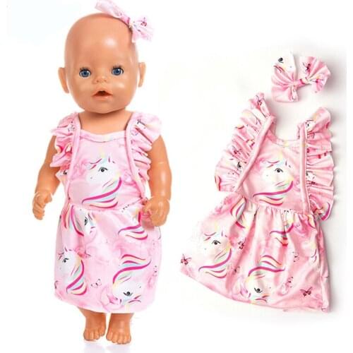 New pink dress Doll Clothes Fit For 43cm baby Doll clothes reborn Doll Accessories