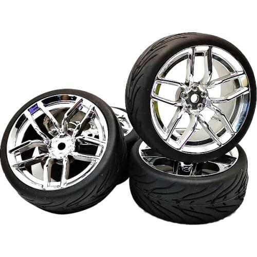 Rim 12mm 1/10 Rubber Tire Wheel Set Model 4pcs HUC + PP133 Fit 1:10 RC On Road Car