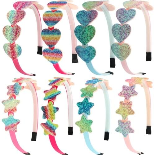Glitter Heart Girls Headbands Rainbow Star Hariband for Children Girls Hair Accessories