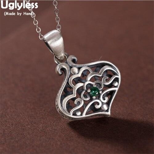 Uglyless Heart-shape Hollow Pendants for Women Vintage Thai Silver Clouds Necklaces NO Chains 925 Silver Zircon Ethnic Jewelry