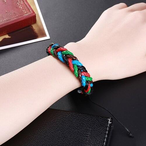 Retro Five Color Twist Cowhide Bracelet with Hemp Rope for Men and Women Hip Hop Punk Party Jewelry Leatherwear Bracelet