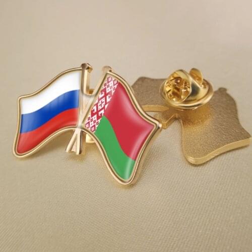 Russian Federation and Belarus Crossed Double Friendship Flags Lapel Pins Brooch Badges