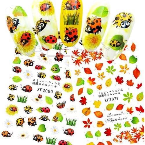 Nail Art Stickers Self Adhesive Ladybird Design Nail Decals Manicure Avocado Maple Leaf Sticker Nails Decoration Transfer Foil