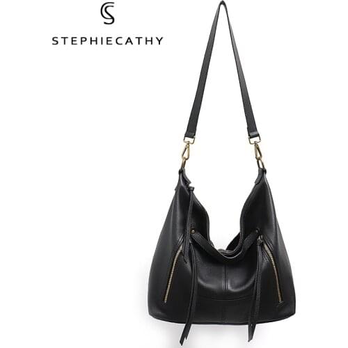 SC Real Leather Women Crossbody Bags Functional Zip Pockets Handbags Ladies Vintage Shoulder Bag Large Genuine Leather Hobo Bags