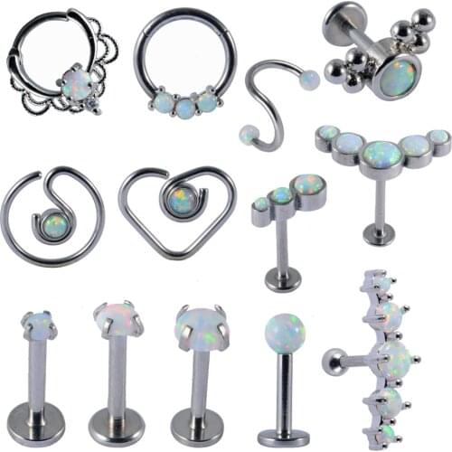 1PC 361L Surgical Steel Opal Ear Cartilage Tragus Daith Helix Clicker Nose Septum Rings Lip Eyebrow Belly CBR Piercings Earring