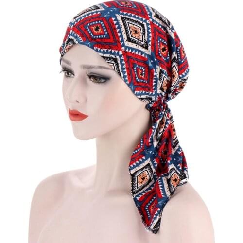 New curved floral cloth two tail flower turban hat Muslim simple turban hat chemotherapy hat
