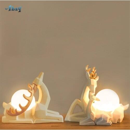 Nordic Resin White Deer Table Lamps Origami Effect Art Deco for Wedding Room Bedroom Warm Bedside Lamp House Decoration Light